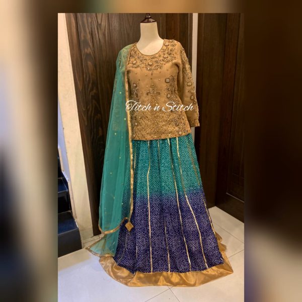 Golden Shirt with two tone  Lehenga- TNSPR01