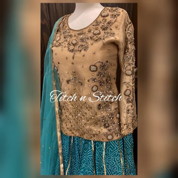 Golden Shirt with two tone  Lehenga- TNSPR01 - Image 3