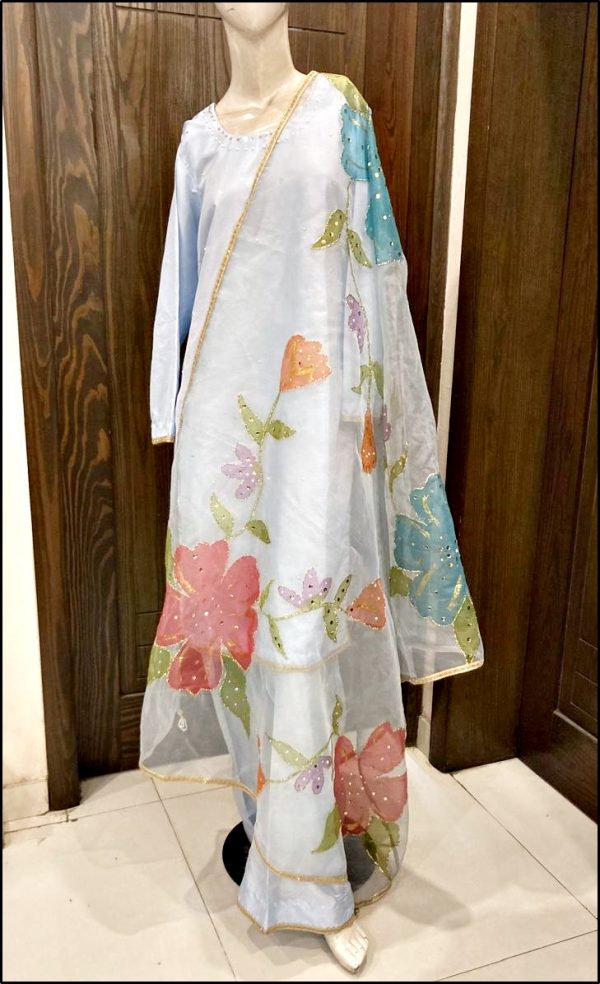 Ice Blue Hand Painted Dupatta TNSPR12
