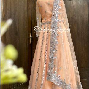 Peach Mirror Work Lehenga Choli TNSML10