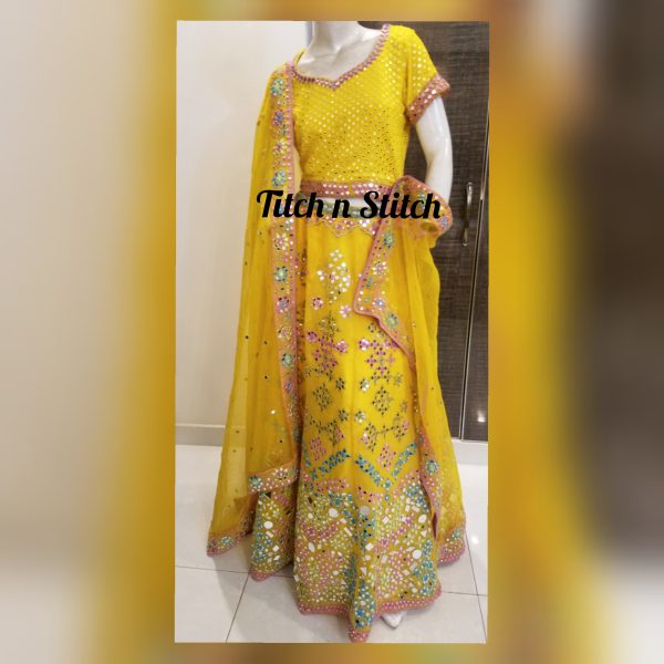 Yellow Lehenga Choli with Mirror Work TNSML 01