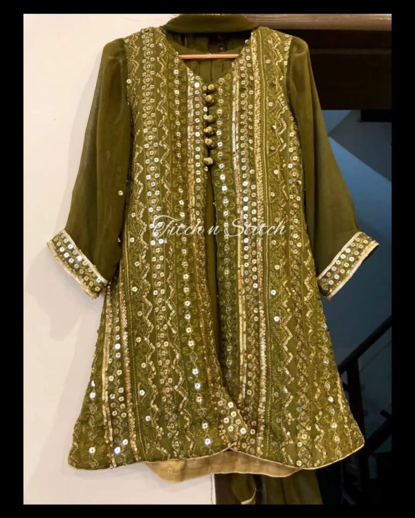 Green Sequins Work Chicken Kari Gown TNSK21