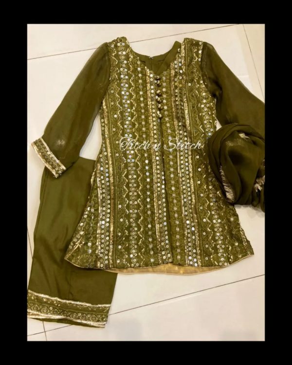 Green Sequins Work Chicken Kari Gown TNSK21 - Image 3