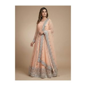 Peach Mirror Work Lehenga Choli TNSML10