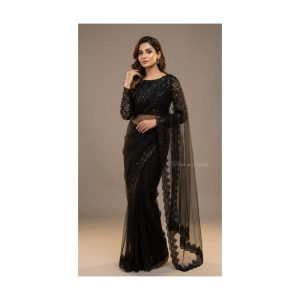 Black Net Embroidered Saree TNSSR11