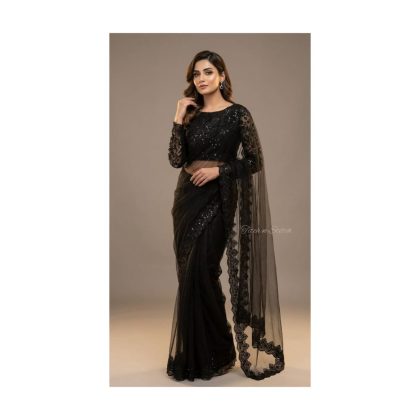 Black Net Embroidered Saree TNSSR11