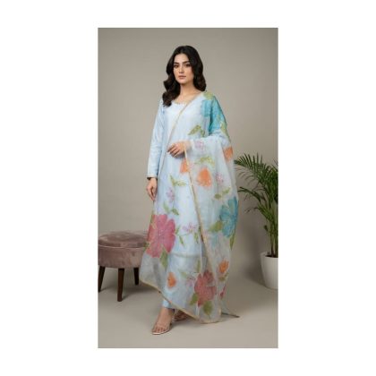 Ice Blue Hand Painted Dupatta TNSPR12