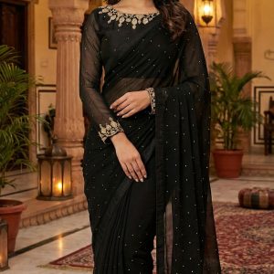 Black Chiffon Saree with Embellished Blouse TNSSR03