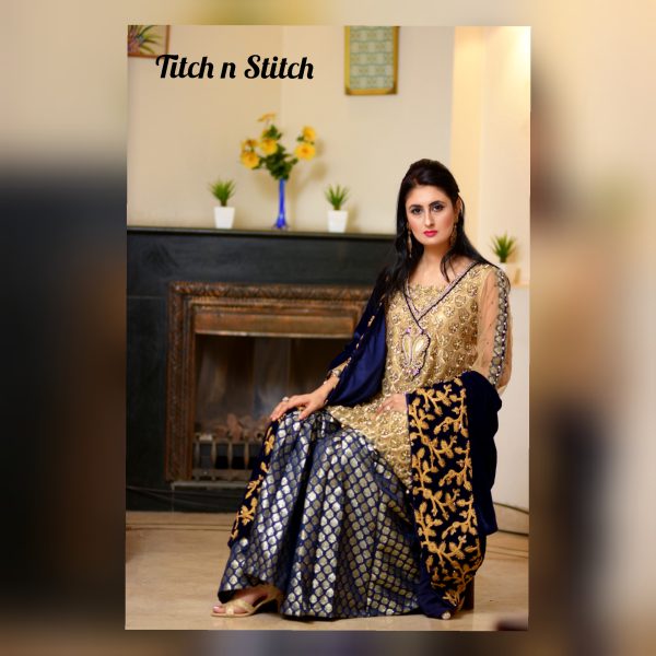 Navy Blue Embroidered Shawl TNSVS03