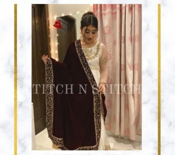 Maroon Velvet Shawl TNSVS10
