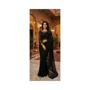 Black Chiffon Saree with Embellished Blouse TNSSR03