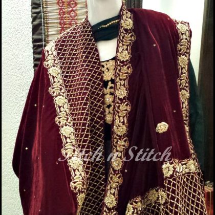 Maroon Heavy Hand Embellished Shawl TNSVS04