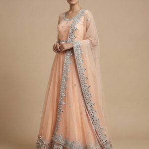 Peach Mirror Work Lehenga Choli TNSML10