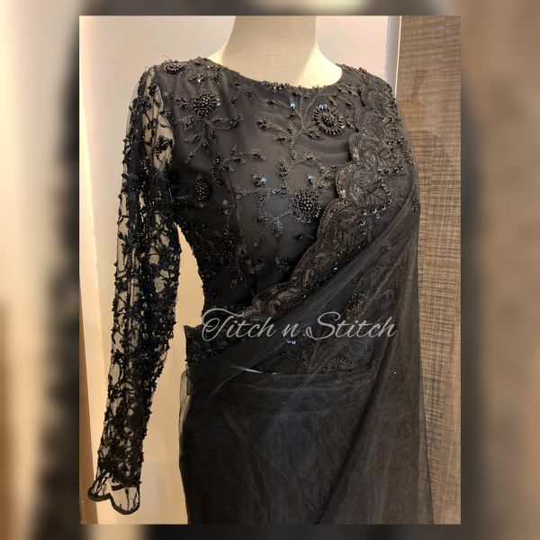 Black Net Embroidered Saree TNSSR11 - Image 2
