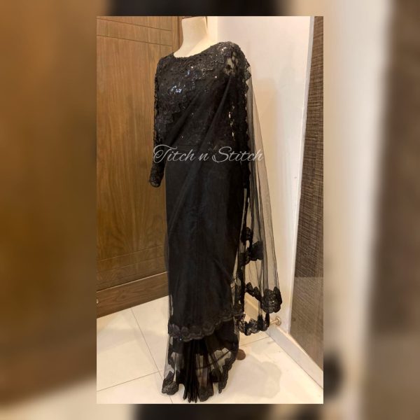 Black Net Embroidered Saree TNSSR11