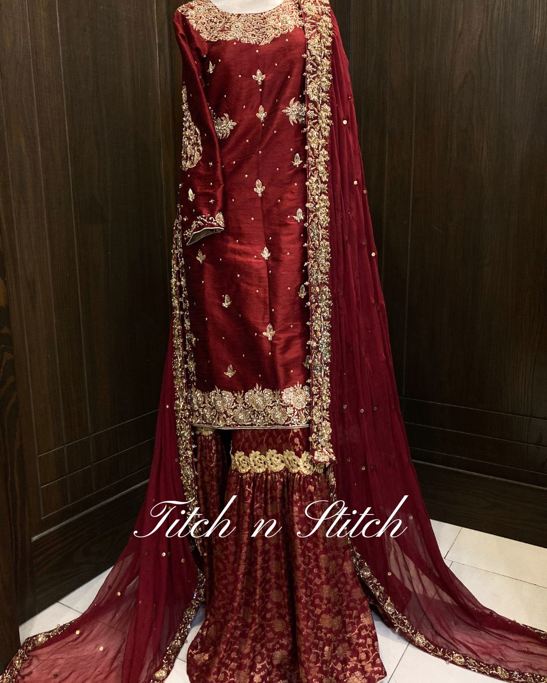 Maroon Rajasthani Sharara Bridal Wear TNSB13 - Image 2