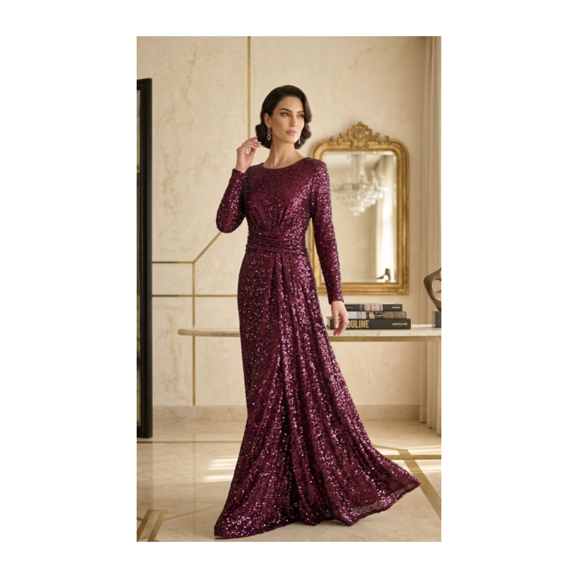Veloura Wine Sequin Gown TNSQ01